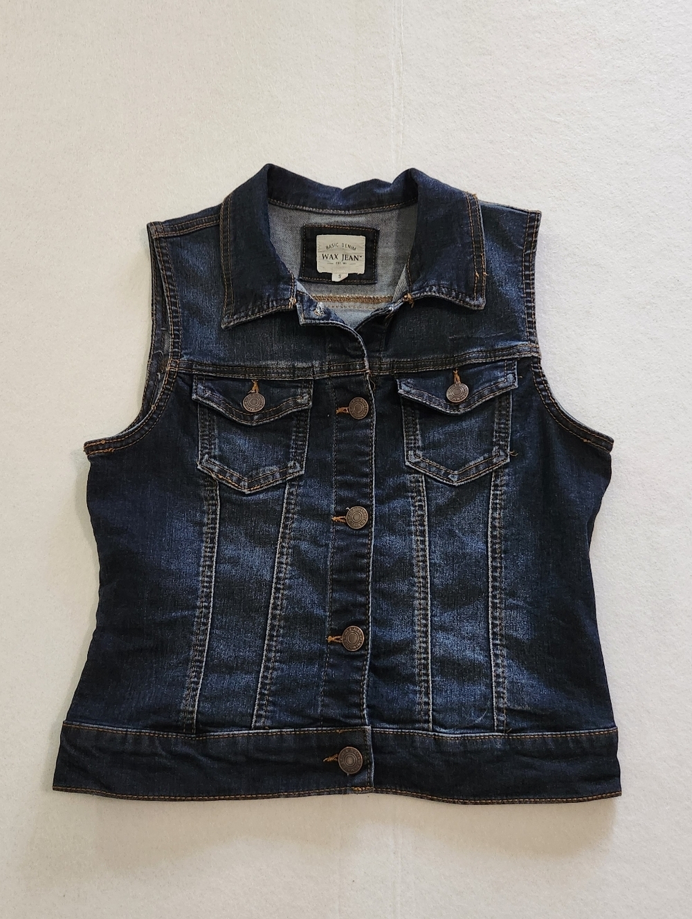 Wax Jean Dark Wash Denim Vest Size Small